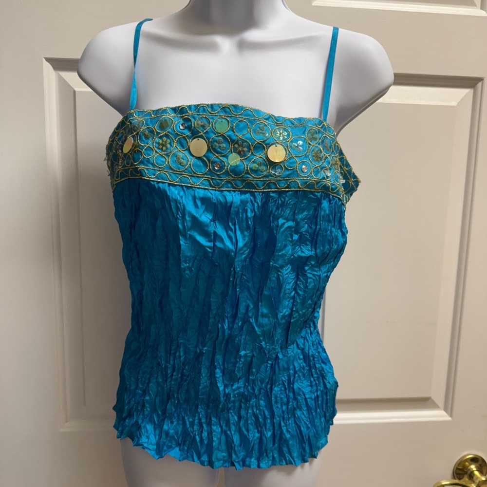 Elegant Blue Camisole with Gold Accents